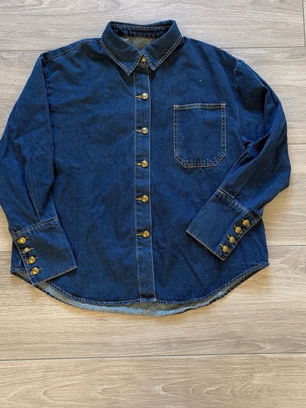 Men's Dark Blue Denim Button-Up Shirt